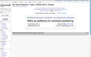 Wikis as platforms for scholarly publishing (COASP 2010)