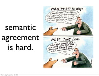 semantic
  agreement
    is hard.

Wednesday, September 16, 2009
 