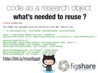 code as a research object
what’s needed to reuse ?
http://bit.ly/mozﬁggit
 