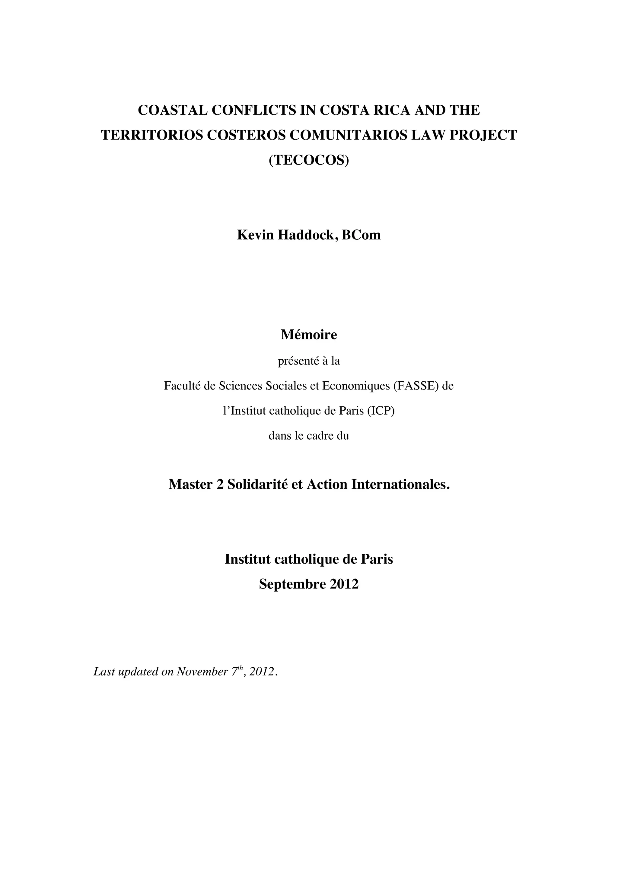 COASTAL CONFLICTS IN COSTA RICA AND THE TERRITORIOS COSTEROS ...