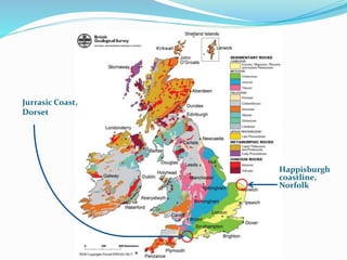 Jurrasic Coast,
Dorset
Happisburgh
coastline,
Norfolk
 