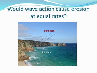 Would wave action cause erosion
at equal rates?
Hard Rock –
Soft Rock
 