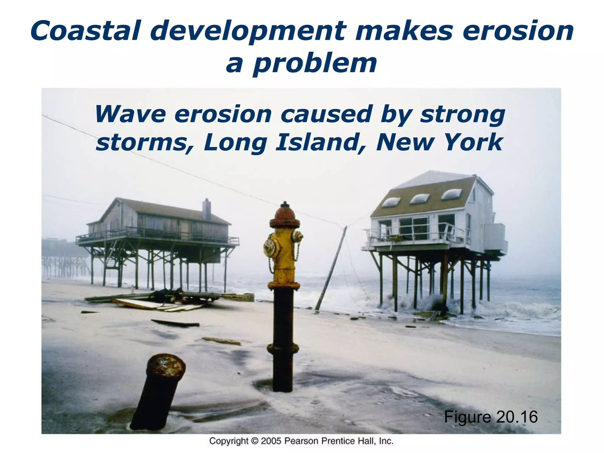 Figure 20.16 Wave erosion caused by strong storms, Long Island, New York Coastal development makes erosion a problem 