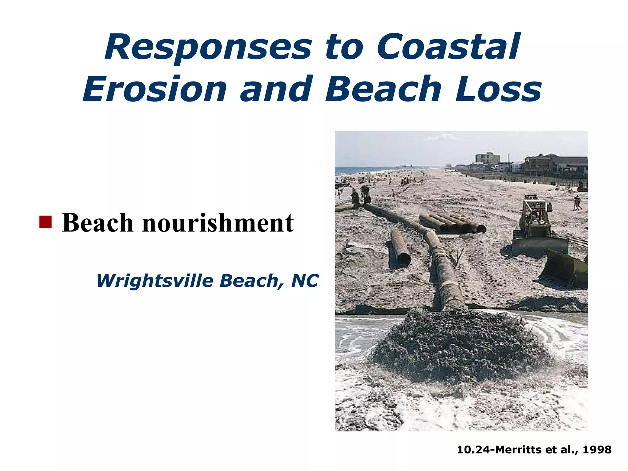 Responses to Coastal Erosion and Beach Loss Beach nourishment Wrightsville Beach, NC 10.24-Merritts et al., 1998 