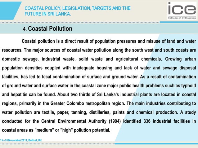 Coastal Policy, Legislation, Targets and the future in Sri Lanka ...