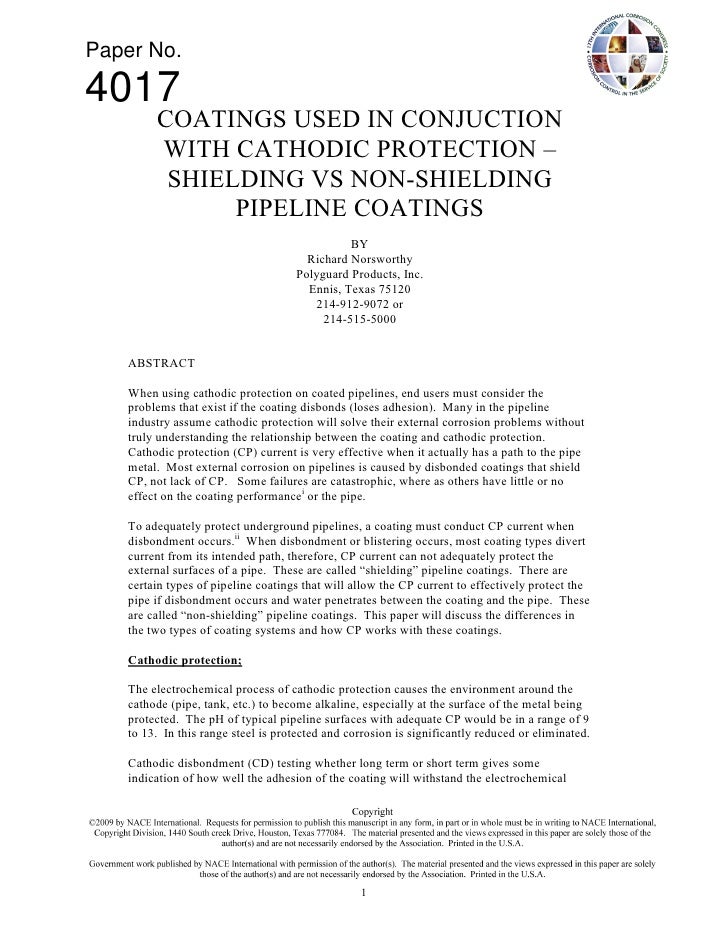 Coatings used in conjuction with cathodic protection shielding vs no…