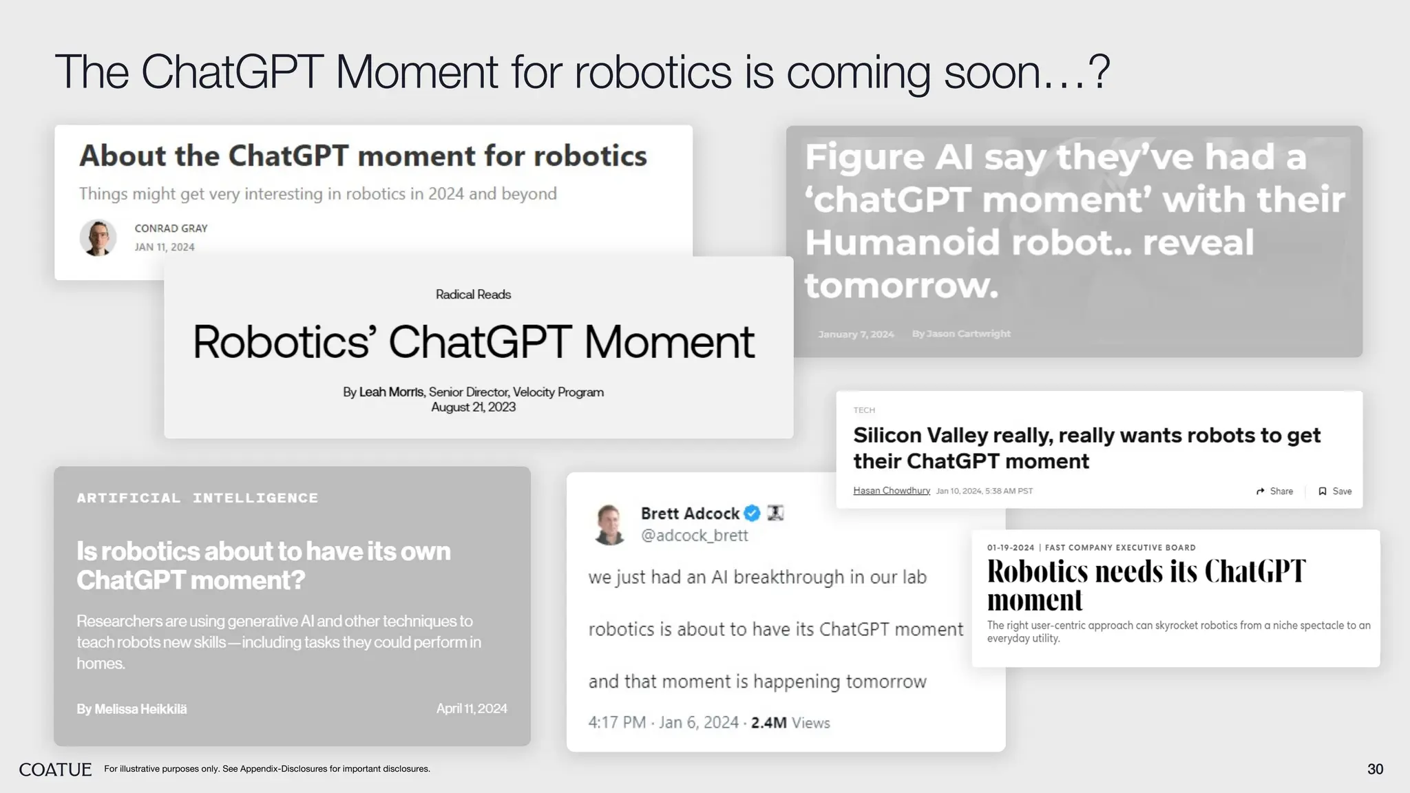 30
The ChatGPT Moment for robotics is coming soon…?
For illustrative purposes only. See Appendix-Disclosures for important disclosures.
 