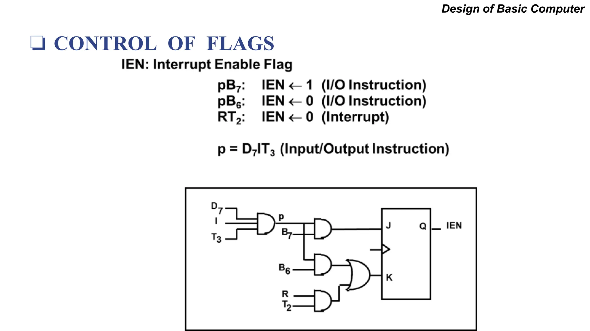 ❏ CONTROL OF FLAGS
Design of Basic Computer
 