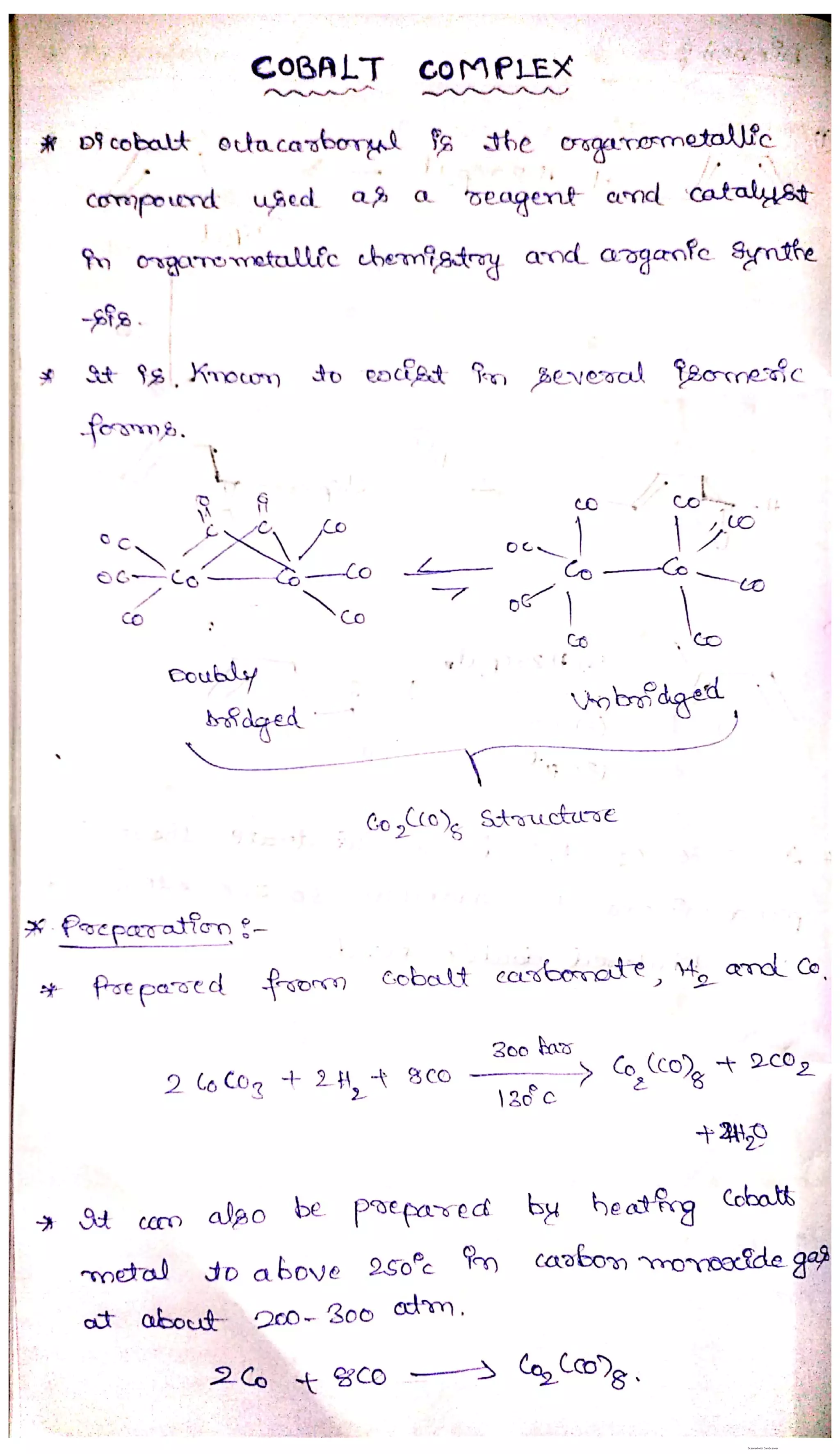 Cobalt complex use in insertion of CO