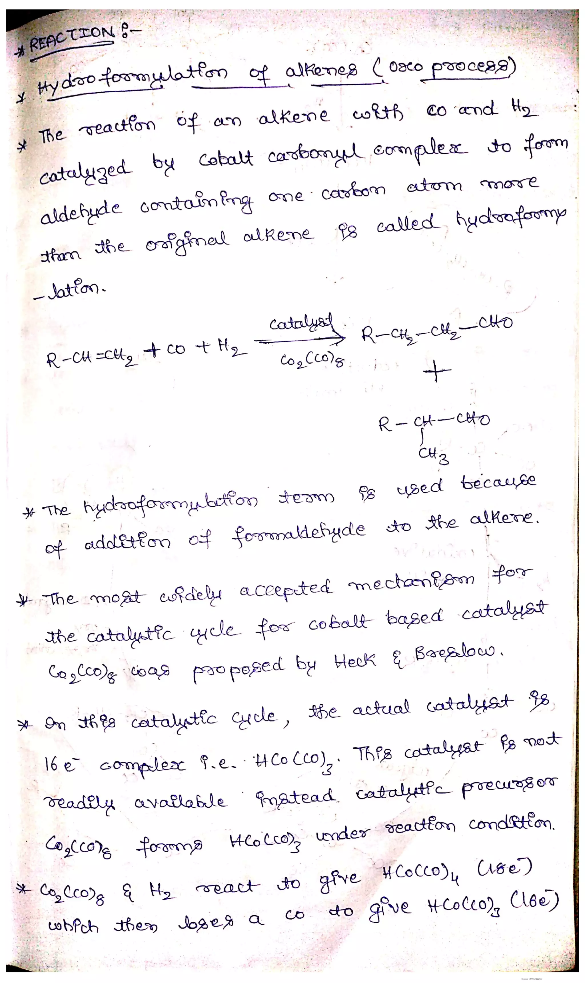 Cobalt complex use in insertion of CO