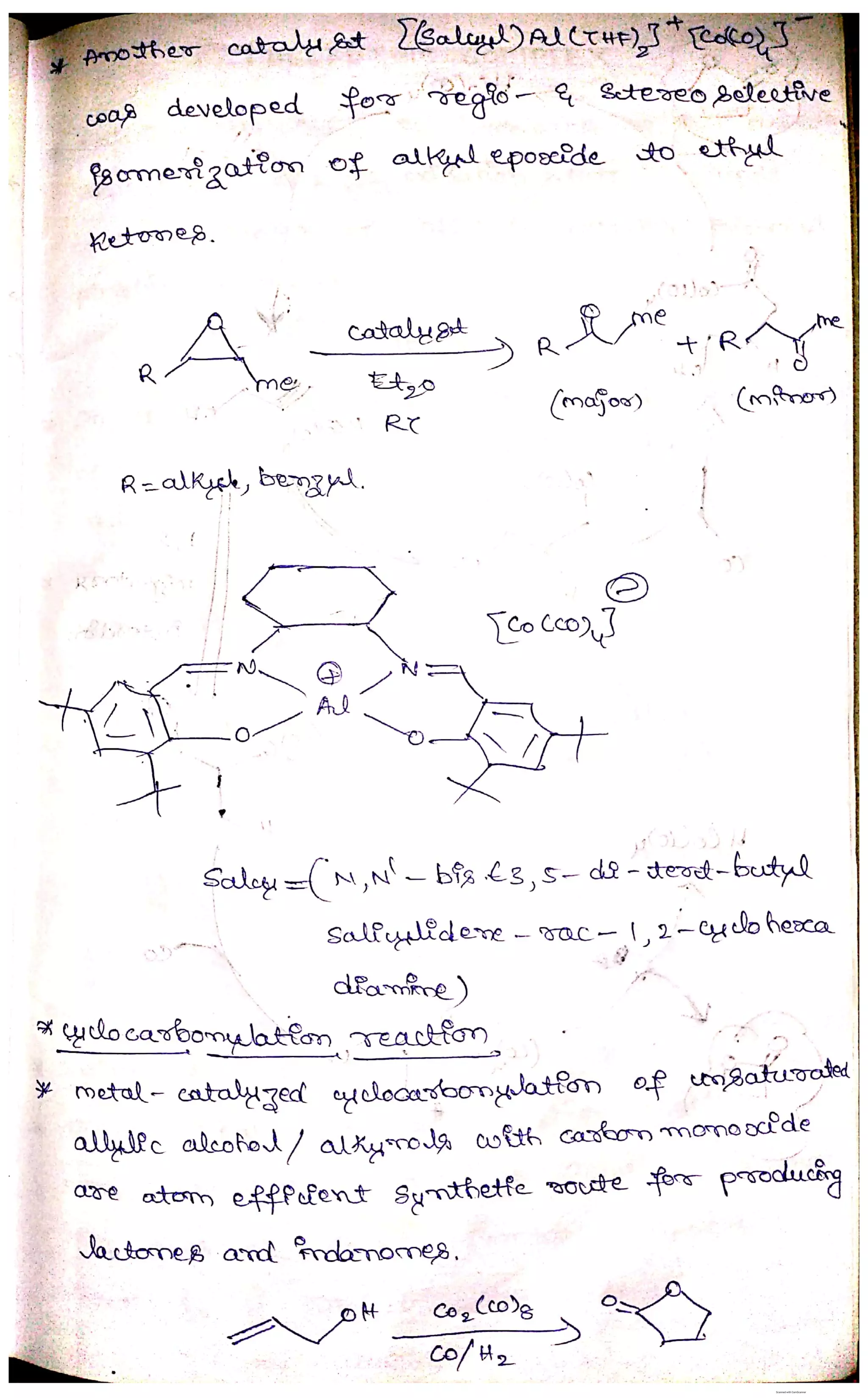 Cobalt complex use in insertion of CO