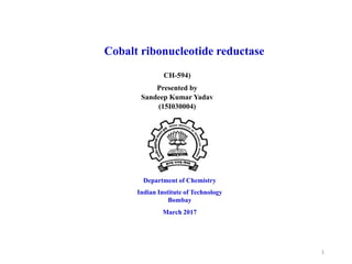 Cobalt ribonucleotide reductase
CH-594)
Presented by
Sandeep Kumar Yadav
(15I030004)
Department of Chemistry
Indian Institute of Technology
Bombay
March 2017
1
 