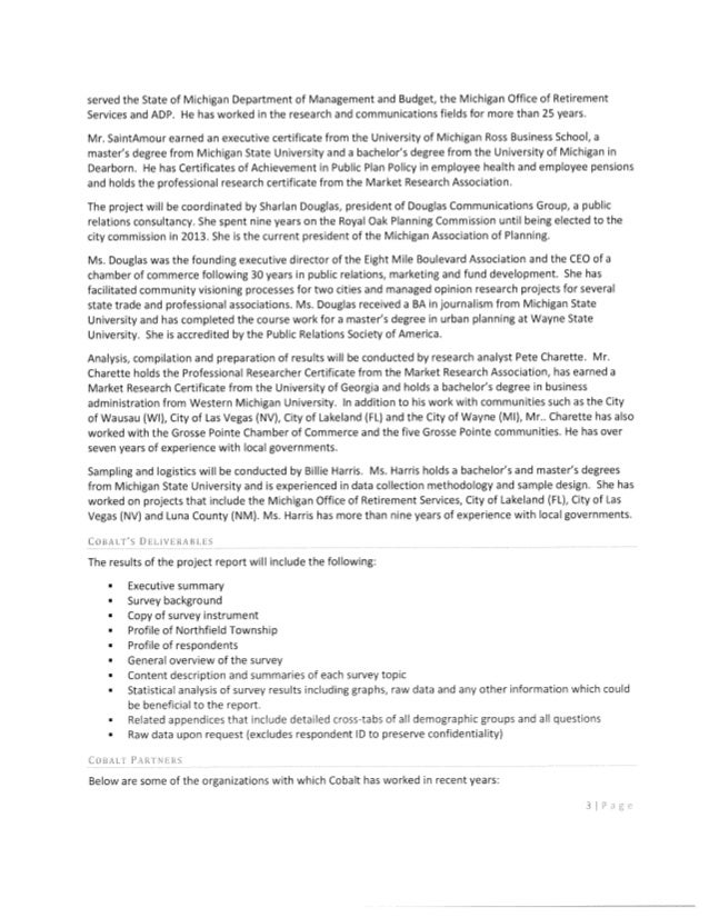 2015 Township Survey Proposal 1 From Cobalt Community Research