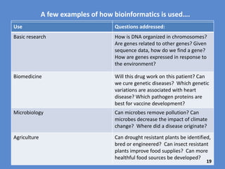To address the
problem of BIG DATA,
scientists can share
data and analysis with
other scientists.
This speeds analysis
and adds expertise .
Scientists can share
their data in research-
specific portals.
These research-specific
portals usually have
customized
bioinformatics tools.
19
 