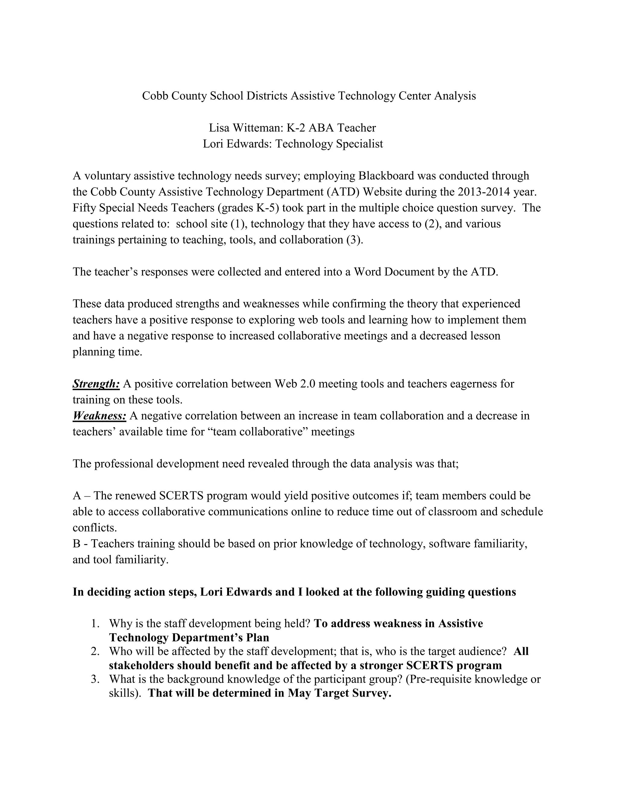 Cobb county school districts assistive technology center analysis | DOCX