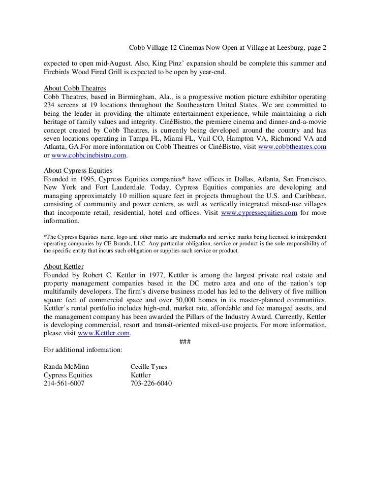 Cobb Village 12 Cinemas Now Open at Village at Leesburg