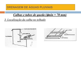 DRENAGEM DE ÁGUAS PLUVIAIS
Calhas e tubos de queda (mín = 70 mm)
3. Localização da calha no telhado
 