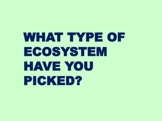 WHAT TYPE OF
ECOSYSTEM
HAVE YOU
PICKED?
 