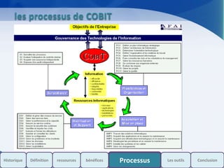 s
les processus de COBIT
Historique Processus Les outils ConclusionDéfinition ressources bénéfices
 