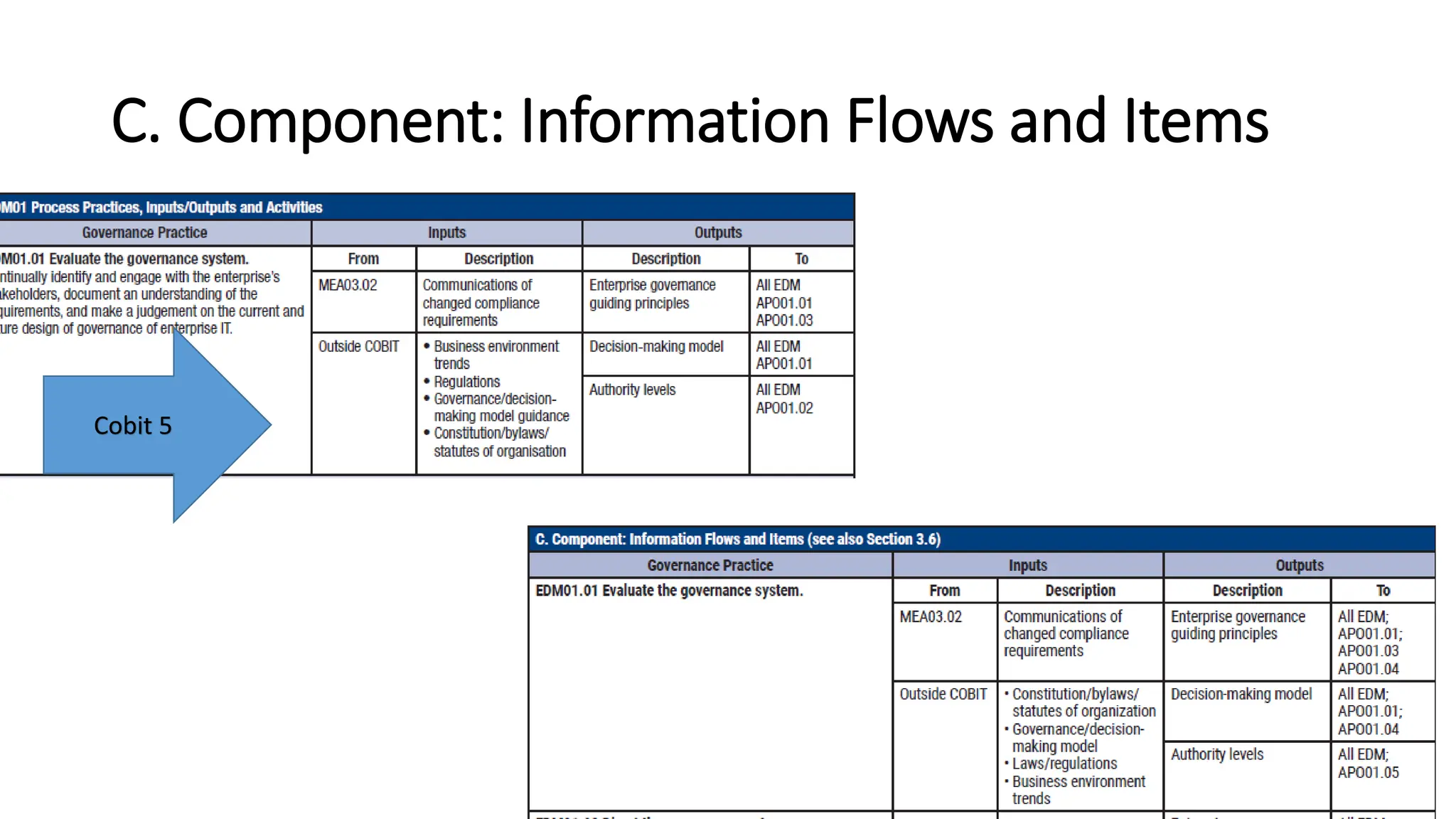C. Component: Information Flows and Items
Cobit 5
 