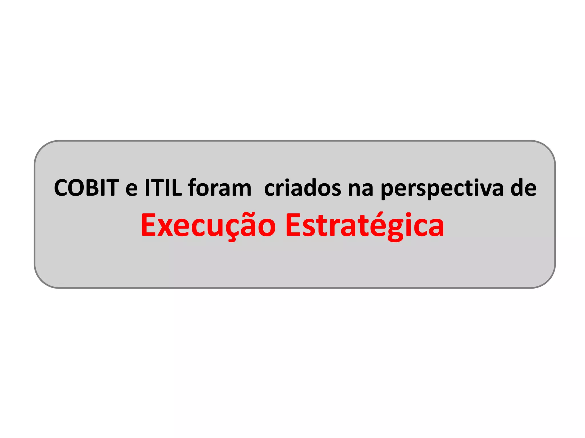 COBIT e ITIL foram criados na perspectiva de
       Execução Estratégica
 