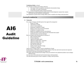 © ITGI 2004 - not for commercial use. 79
AI6
Audit
Guideline
 