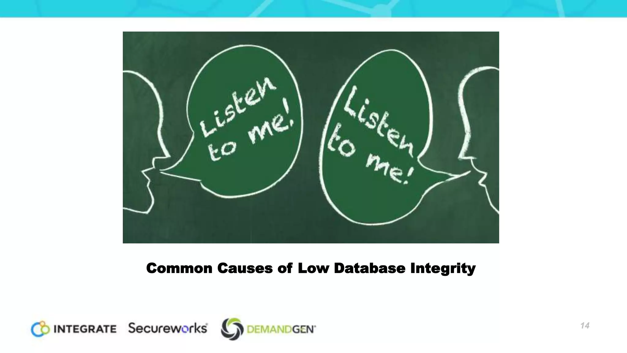 Common Causes of Low Database Integrity
14
 