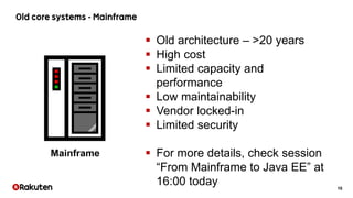 10
Mainframe
 Old architecture – >20 years
 High cost
 Limited capacity and
performance
 Low maintainability
 Vendor ...
