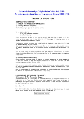 Manual de serviço Original do Cobra 148 GTL
As informações também servem para o Cobra 2000 GTL
 