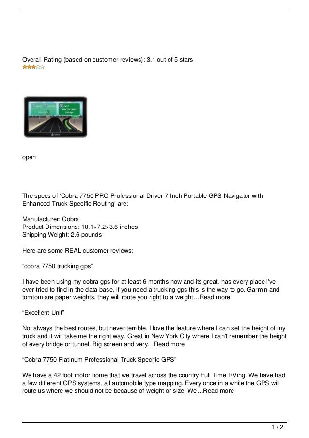 Cobra 7750 PRO Professional Driver 7Inch Portable GPS Navigator with Enhanced TruckSpecific