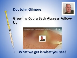 Growling Cobra Back Abscess Follow-
Up
What we get is what you see!
Doc John Gilmore
 