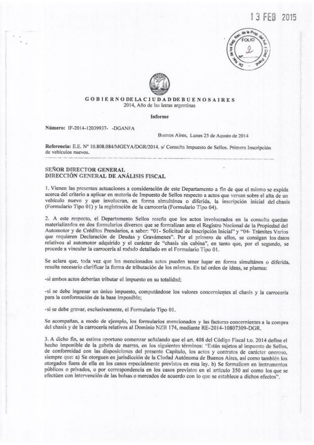Cobro de sellos en inscripcion de chasis y carrocera en caba