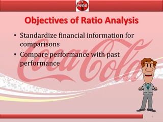 Objectives of Ratio Analysis
• Standardize financial information for
comparisons
• Compare performance with past
performance
6
 