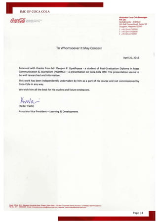 IMC OF COCA COLA
Page | 4
 