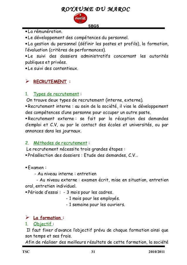 Rapport De Stage Coca Cola Gadir