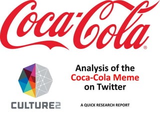 Culture2 Inc. presents

Analysis of the
Coca-Cola Meme
on Twitter
A QUICK RESEARCH REPORT

 
