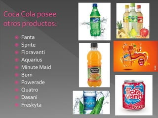  Fanta 
 Sprite 
 Fioravanti 
 Aquarius 
 Minute Maid 
 Burn 
 Powerade 
 Quatro 
 Dasani 
 Freskyta 
 