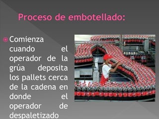 Comienza 
cuando el 
operador de la 
grúa deposita 
los pallets cerca 
de la cadena en 
donde el 
operador de 
despaletizado 
 