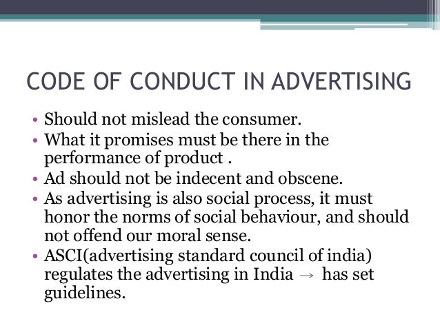 Code of conduct for advertisement
