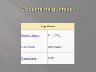 Propriedades


Fórmula química         C17H21NO4



Massa molar             303.33 g mol-1



Ponto de fusão          98 °C
 