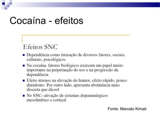 Cocaína - efeitos
Fonte: Marcelo Kimati
 