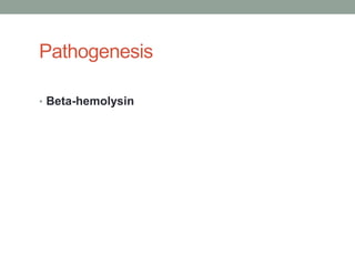 Pathogenesis

• Beta-hemolysin
 