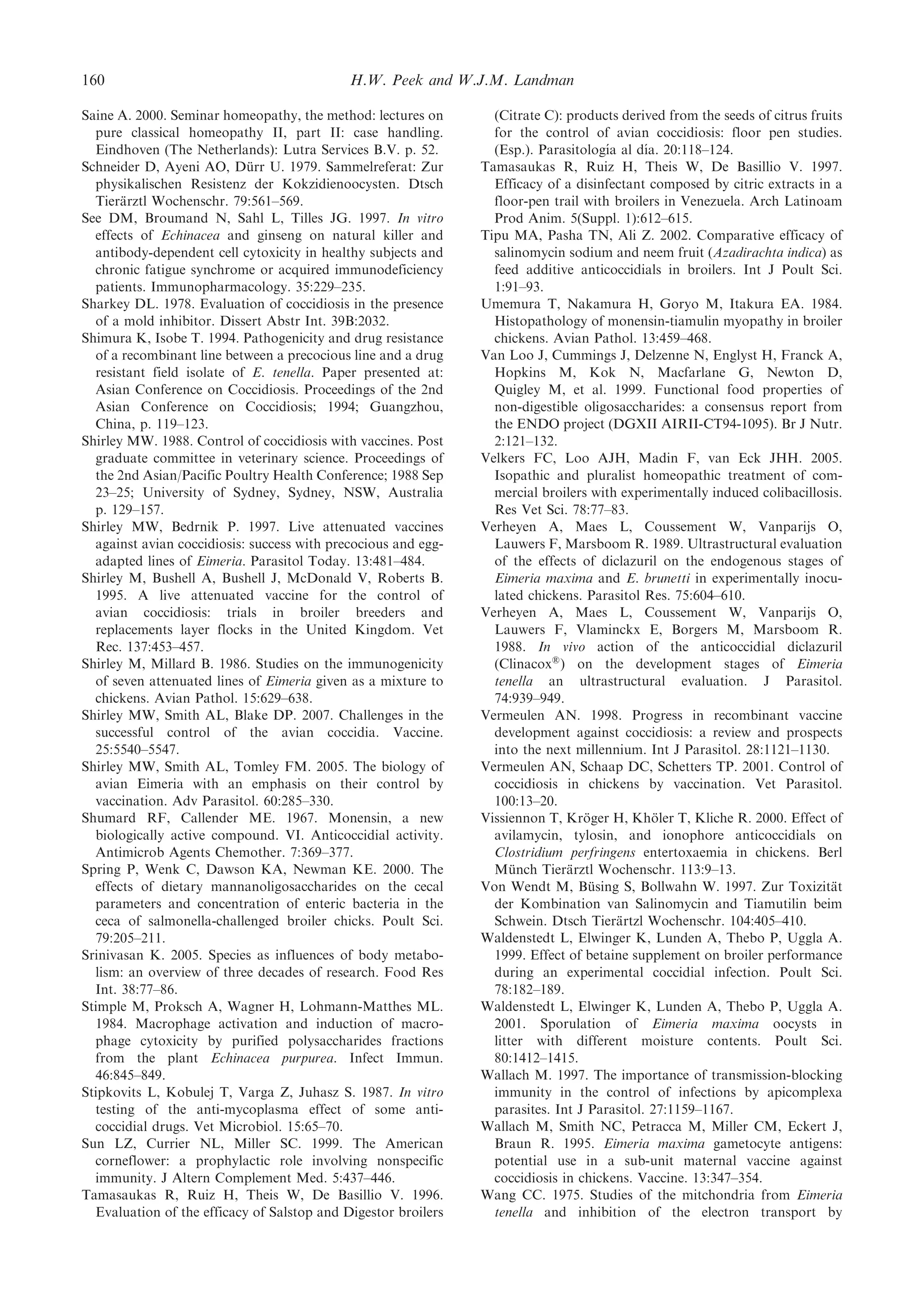 Coccidiosis in poultry anticoccidial products vaccines and other ...