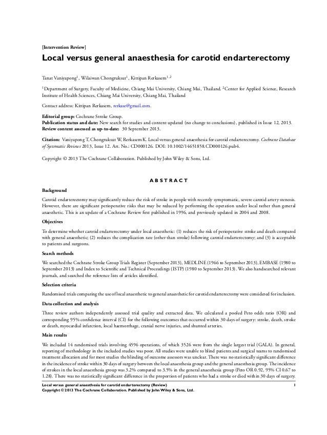 carotid endarterectomy anesthesia