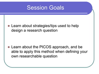 Cochrane Workshop Picos