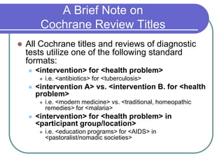 Cochrane Workshop Picos