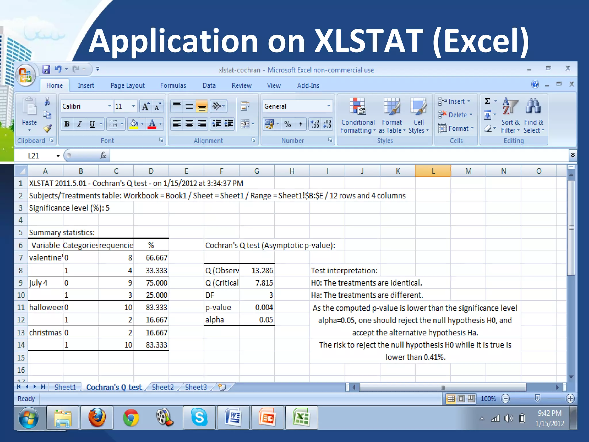 Application on XLSTAT (Excel)
 