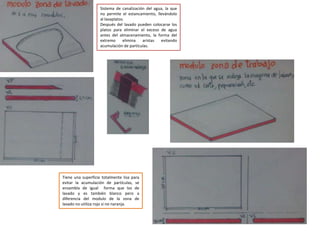 Sistema de canalización del agua, la que no permite el estancamiento, llevándolo al lavaplatos.<br />Después del lavado pu...