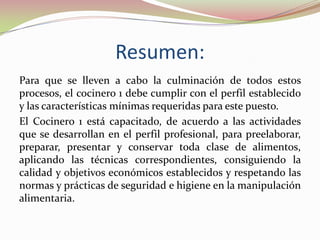 Cooking Resumen Cocinero 1 | PPTX