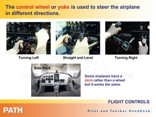 The  control wheel  or  yoke  is used to steer the airplane in different directions. Some airplanes have a  stick  rather ...
